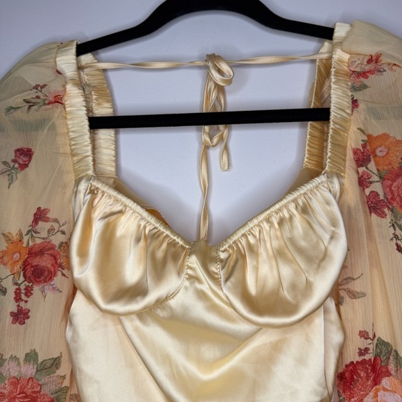 DANIELLE BERNSTEIN Weworewhat Buttercup Cottagcore Floral Mesh Puff Sleeve Dress - Picture 5 of 16